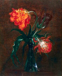 Glasvase mit zwei Tulpen